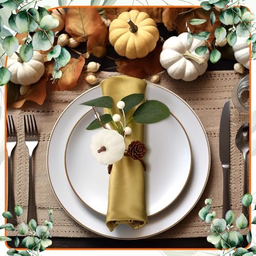 Teenyyou Set of 6 Fall Napkin Rings White Pumpkin Ring Holder