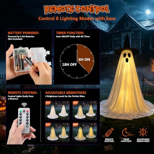 Halloween Ghost Decorations, 2 Pack 59" Lighted Ghosts with Remote