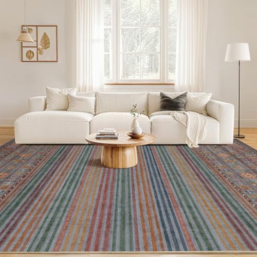 Nakagishi 8X10 Area Rugs Living Room: Washable Large Vintage Rug Neutral Non-Slip Soft Stain Resistant Indoor Carpet