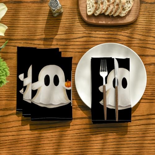 Horaldaily Halloween Cloth Napkins, Dots Pumpkin Ghost Napkins Set of 8