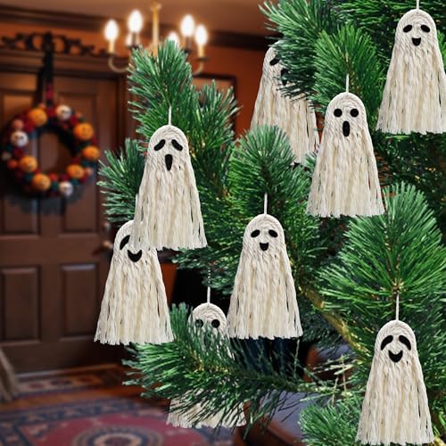 12 Pcs 5" Halloween Boho Ghost Macrame Decor, Handmade Boho Ghost Ornaments