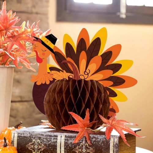 Fourluoo 12 Pcs Fall Thanksgiving Table Decor Turkey Honeycomb Centerpiece