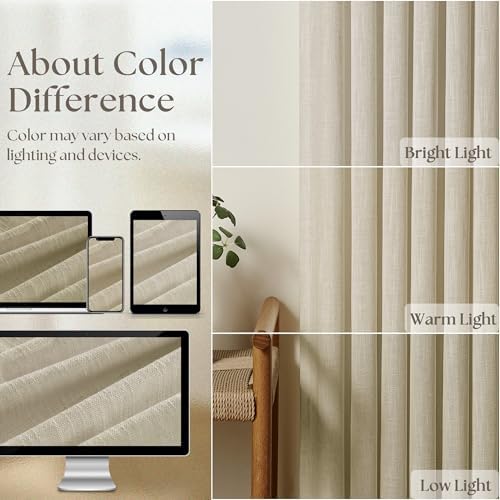 TWODRAPES Beige Pinch Pleated 100 Inch Flax Linen Curtains 2 Panels