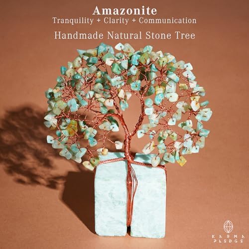 KARMAPLEDGE Chakra Tree of Life for Unique Gifts for Mom, Dad, Home and Office Decor, Handmade Amazonite Healing