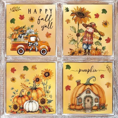 Horaldaily 36Pcs Fall Thanksgiving Window Clings, Scarecrow Sunflower Pumpkin