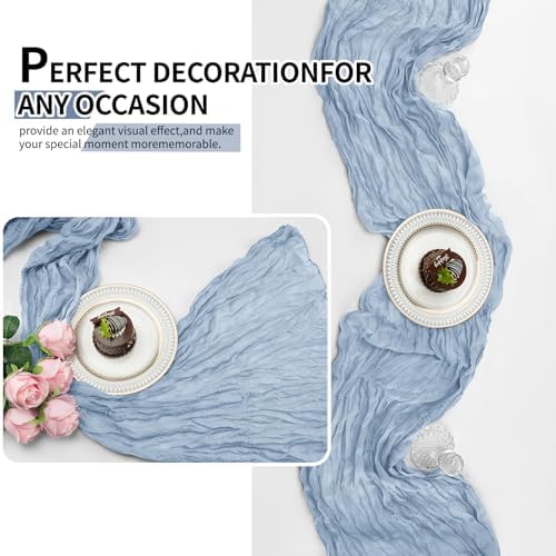 4 Pack Dusty Blue Cheesecloth Table Runner 10Ft, Gauze Table Runners 21.5 x 120 inch,Semi Sheer Cheese Cloth Fabric Runner Bulk for Wedding,Party,Baby Shower,Bridal Shower