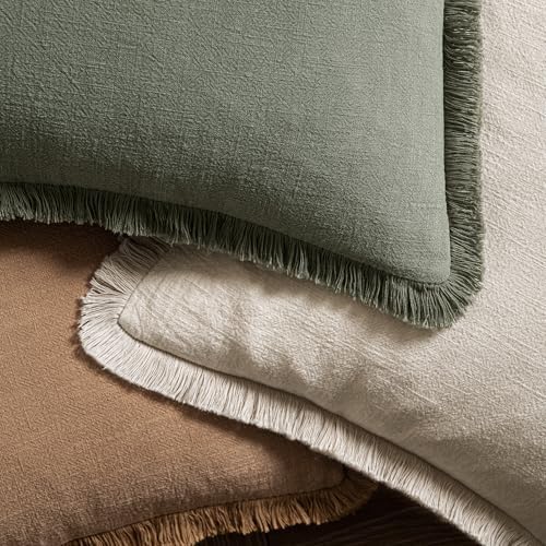 MIULEE Boho Linen Fringe Decorative Fall Throw Pillow Covers Brown 16x16