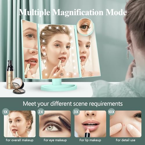 HUONUL 2X/3X/10X Magnifying Vanity Mirror with Light, Trifold Makeup Mirror