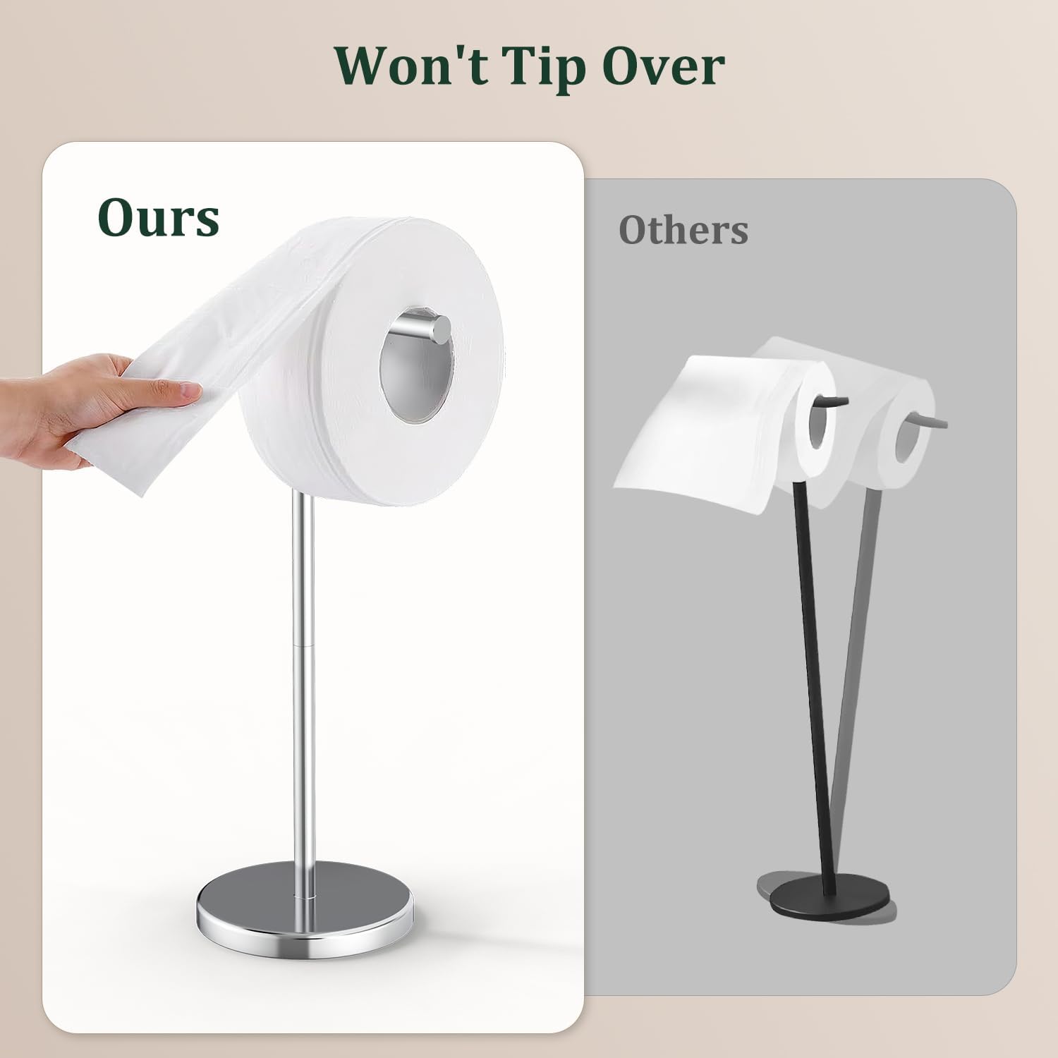 Chrome Toilet Paper Holder Stand Freestanding Tissue Roll Holder Bathroom | 304 Stainless Steel Rustproof Free Standing