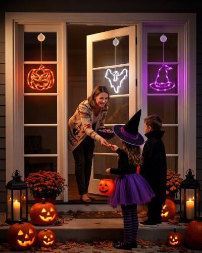 Minetom 3 Pack Halloween Windows Lights - Pumpkin, Ghost, Hat with Timer