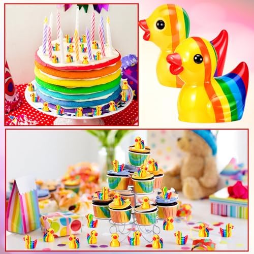 150 Pcs Rainbow Mini Resin Ducks Tiny LGBT Duck Figurines Bulk Small Gay Pride Duckies Resin Animals Figures Garden Landscape Decor for Home Office Car Decor Festive Gift DIY Craft
