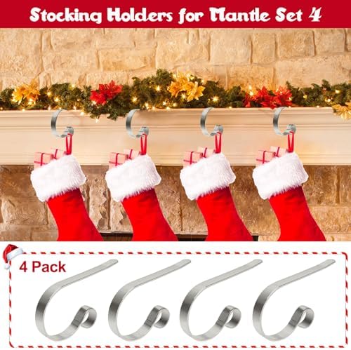 Christmas Stocking Holder, 4 Pack Stocking Holders For Mantle Fireplace