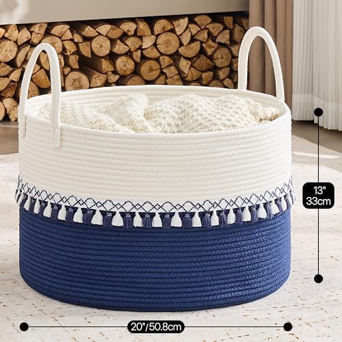 KAKAMAY Large Blanket Basket with Handles, Storage Basket for Living Room
