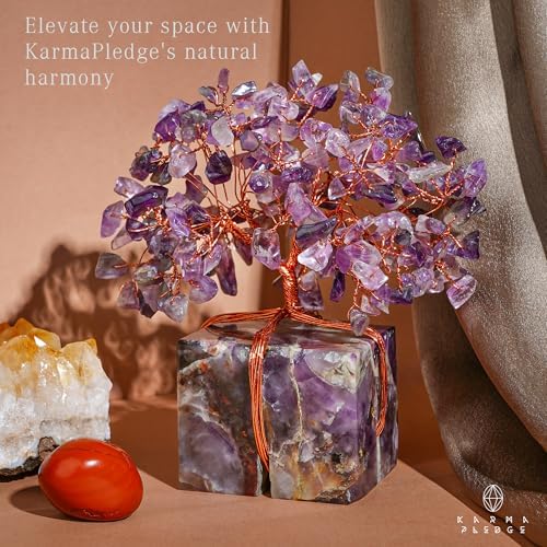 KARMAPLEDGE Chakra Tree of Life for Unique Gifts for Mom, Dad, Home and Office Decor, Handmade Amethyst Healing Crystal