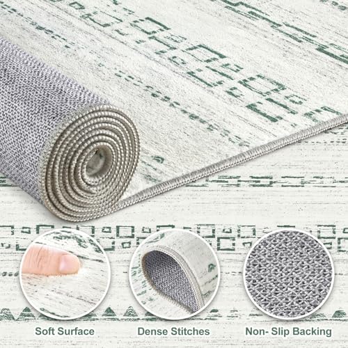 Nakagishi Green Rug Living Room Rugs: 8x10 Washable Boho Large Neutral Soft Farmhouse Stain Resistant Modern Non Slip