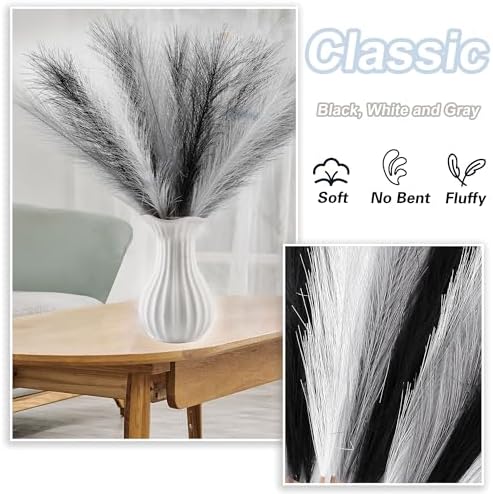 30PCS Black White Gray Faux Pampas 17" for Boho Vase Filler