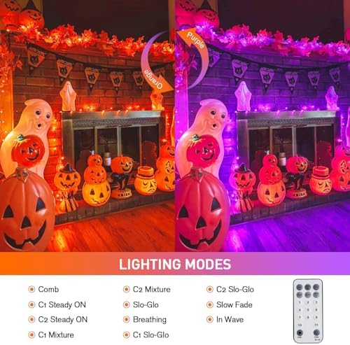 JMEXSUSS 100 LED Orange & Purple Halloween Lights Plug in