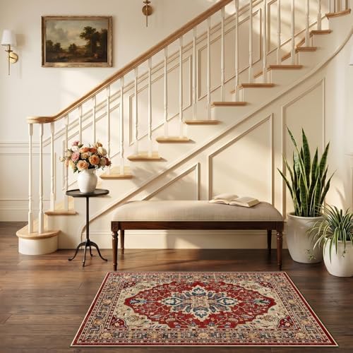 RELEANY Washable Area Rug, Small 2'6"x4', Red/Blue