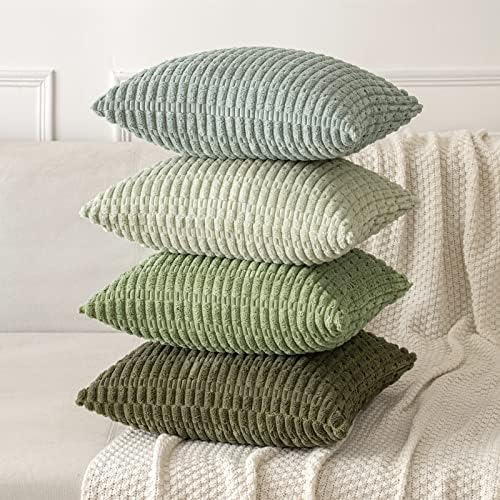 MIULEE Corduroy Decorative Throw Pillow Covers 16x16 Olive Green Pack of 2