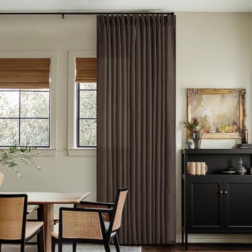 Dark Chocolate 84 Inch Pinch Pleated Semi Sheer Linen Curtains 2 Panels