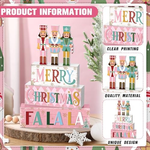 Yousoontic 4 Pcs Christmas Pastel Nutcracker Rustic Farmhouse Decor