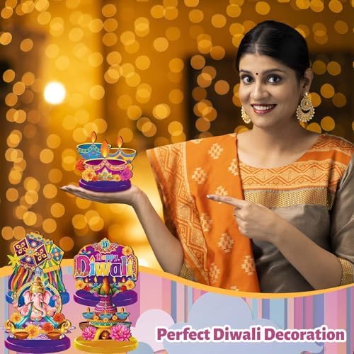 Wesiti 12 Pcs Diwali & Ganesh Chaturthi Decorations Diwali Table Decorations Signs Indian Festival Table Centerpiece with Ganesha Idol, Peacock, Lotus Marigold Tea Lights for Mandap Home Office Decor