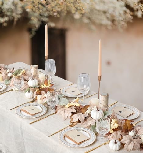 DearHouse Fall Garland Maple Leaf, 5.9Ft Hanging Vine Garland White with Pumpkins and Berries Thanksgiving Decor for Home Wedding Fireplace Party Christmas (White&Brown)