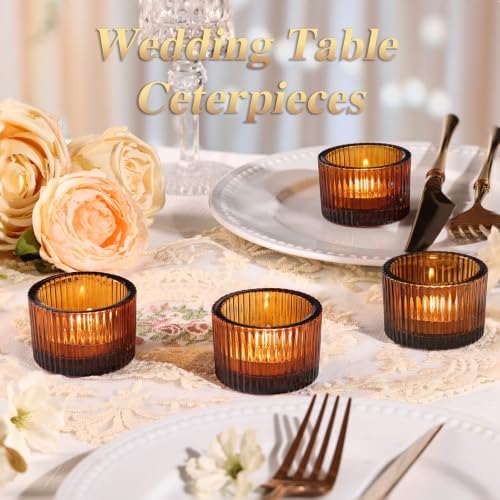 12 Pack Tealight Amber Candle Holders, Votive Tea Light Candle Holder
