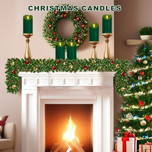 Green Flameless Candles Set of 2, Christmas Candles with Remote & Timer
