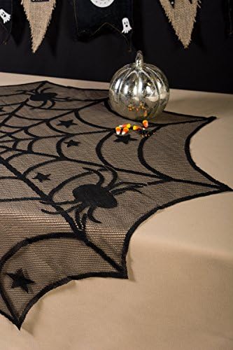 DII Black Lace Overlay Tabletop Collection Gothic Halloween Decor, Table Topper, 40" Round, Spider Web