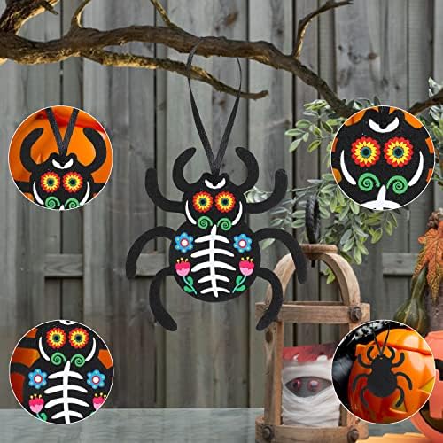 CCINEE 24Pcs Dia De Los Muertos Felt Ornaments, Mexcian Skeleton Halloween Ornaments for Day of The Dead Themed Party School Bags Indoor Outoor Tree Hanging Decorations