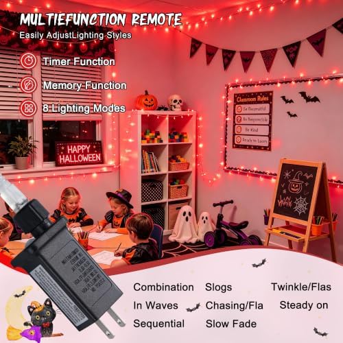 JMEXSUSS 66ft 200 LED Red Halloween Indoor Outdoor String Lights Plug in