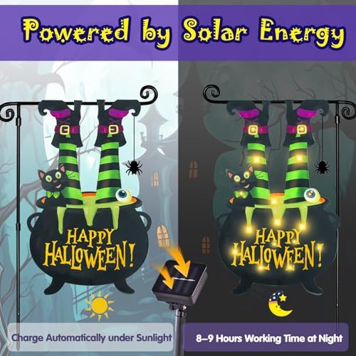 Halloween Lighted Garden Flag, Witch Feet Yard Decor, 12x18 In