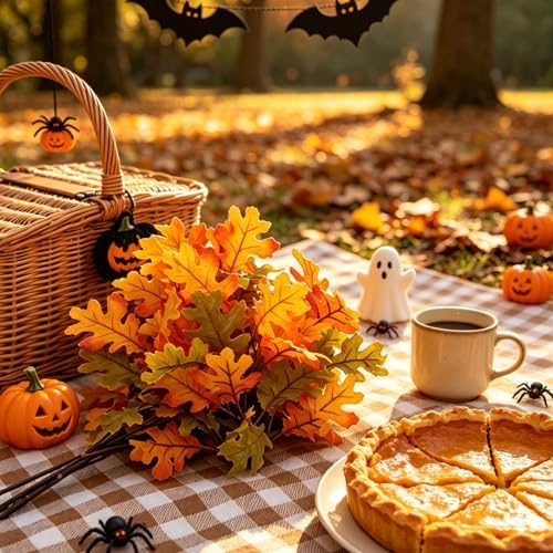6 Pcs Artificial Maple Leaves Branches Fall Flowers 13 Inch Faux Autumn Foliage Stems Thanksgiving Table Centerpiece Harvest Home Decor
