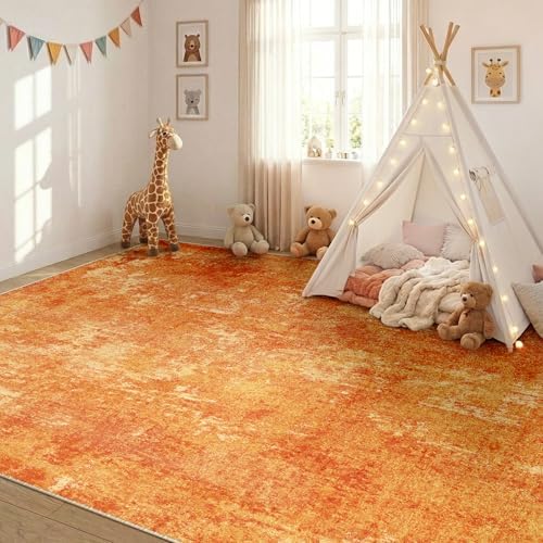 RELEANY Washable 5'x7' Abstract Area Rug for Living Room Orange