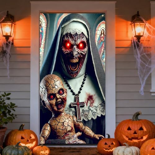 IVN Halloween Creepy Nun Doll Door Cover Decorations 35x71 Inch