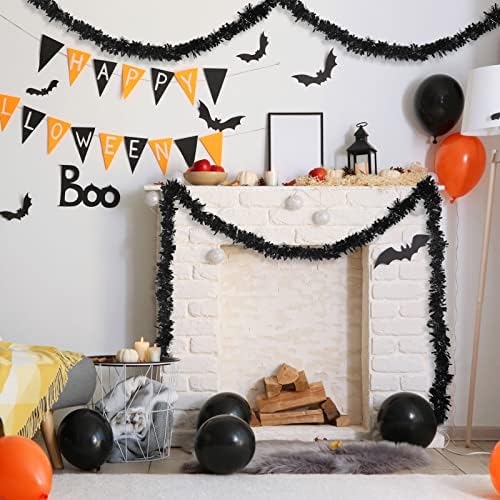 Shappy 90 ft 6 Rolls Christmas Tinsel Garland for Tree, Black