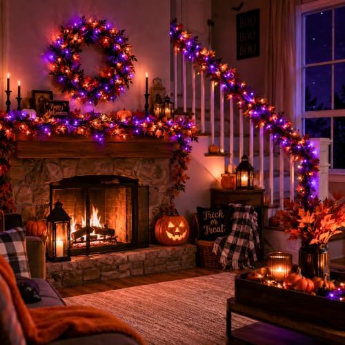 Nisocy 100FT Purple and Orange Halloween String Lights