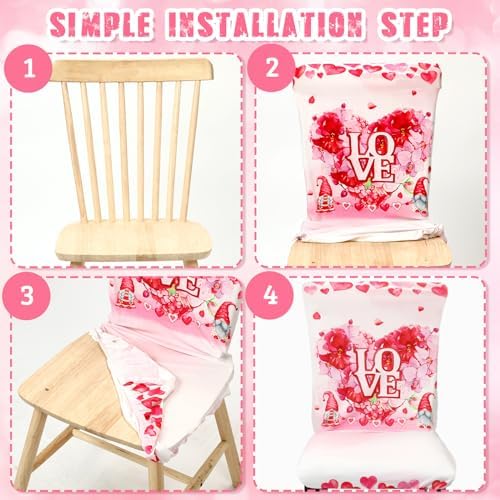 Preboun Valentine's Day Chair Covers Set of 6 Valentines Dining Protector Stretch Red Heart Removable Washable Valentine Gnome Red Truck Slipcovers for Dining Hotel Party Wedding