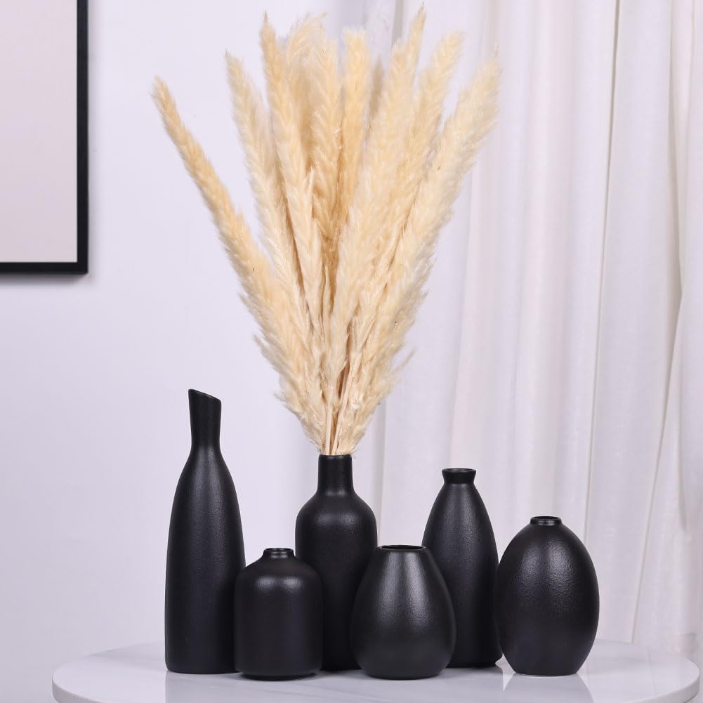 Small Black Ceramic Bud Vases / Black Set / Set of 6