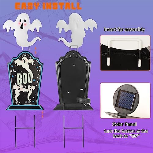 Joliyoou Halloween Yard Stake, 26.4" Solar Lighted Metal Tombstone