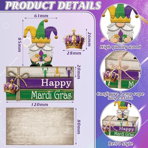4 Pcs Mardi Gras Decorations Wooden Mardi Gras Table Centerpiece Crawfish Gnome Carnival Tiered Tray Decorations Mini Wooden Faux Books Stack Signs for Masquerade Office Tabletop Bookshelf