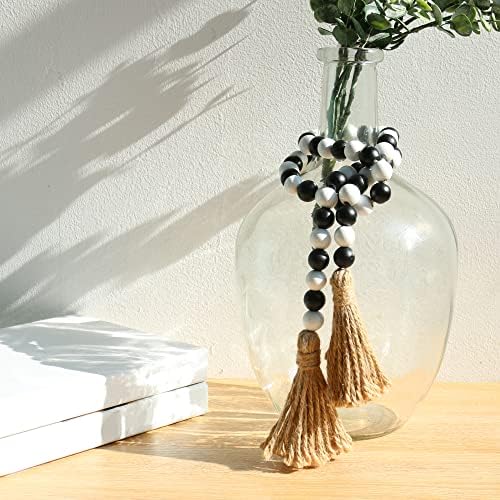 Meplait Wood Bead Garland, 39in Decorative Tassels Garland, Black&White