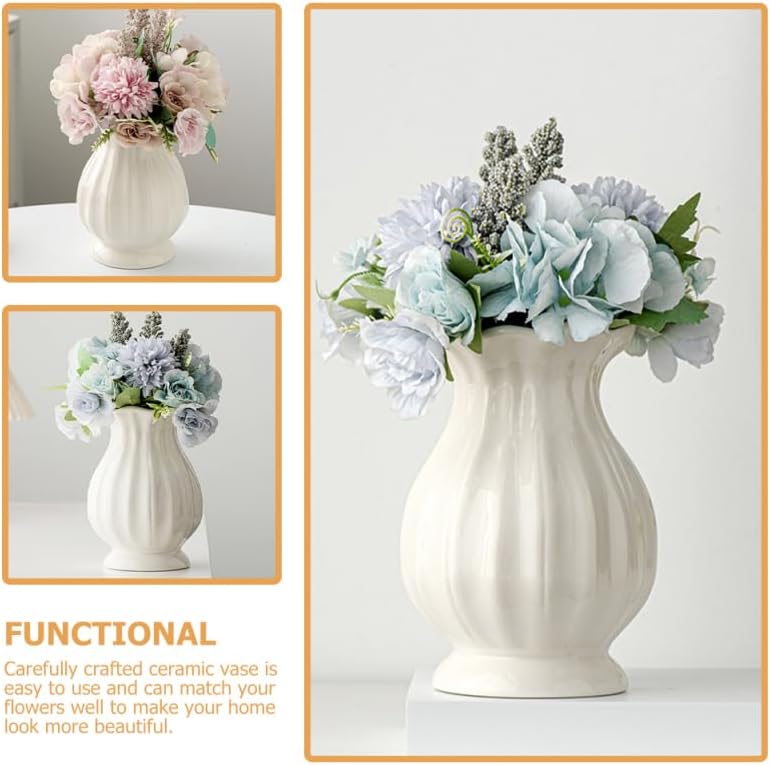 Ceramic Flower Vase Small Decorative Vase for Dried Flowers Minimalist Home / White / 6.69 Inch