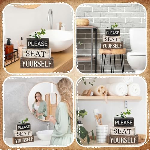 Moucuny 4 Pcs Please Seat Yourself Sign Wooden Bathroom Farmhouse Decor