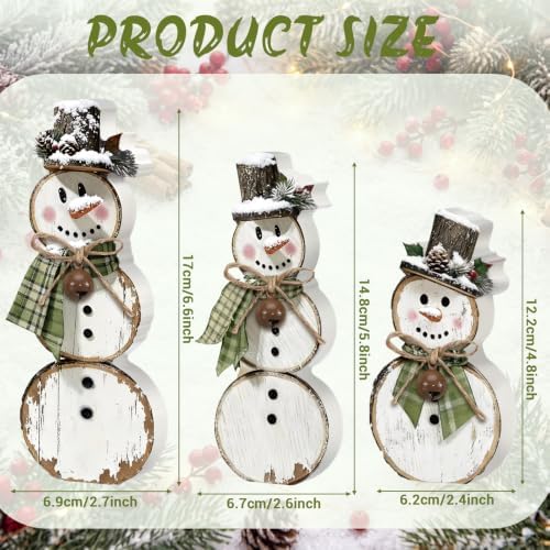 Barydat 3 Pcs Snowman Christmas Decorations Rustic Wooden Indoor Decor