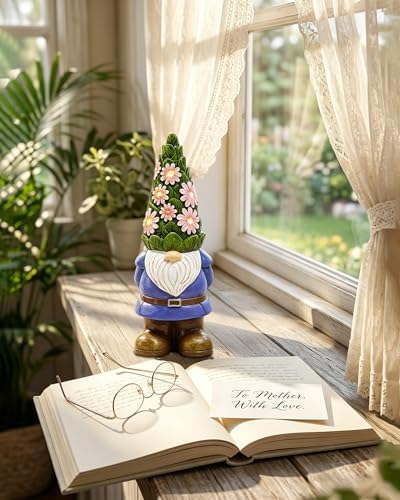 Nacome Solar Garden Outdoor Statues Gnome with Succulent