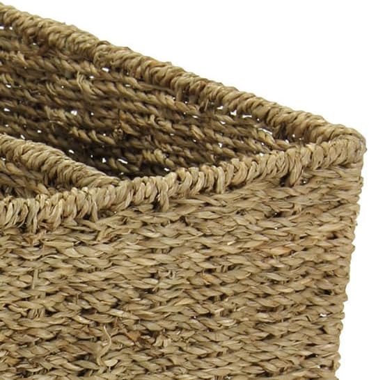 Household Essentials Wicker Magazine Rack, Handwoven Seagrass, Strong Metal Wire Frame, Built-In Handle and Divider