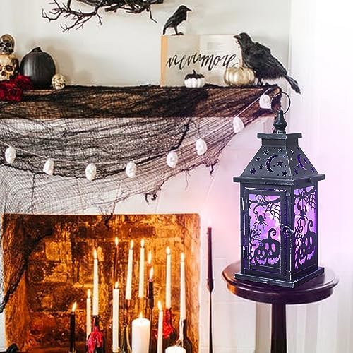 Halloween Decorations Indoor, 14.7" Decorative Spider&Pumpkin Candle Lantern with 78" LED Lights(8 Modes), Hanging Spooky Halloween Lanterns, Outdoor Home Room Door Party Decor