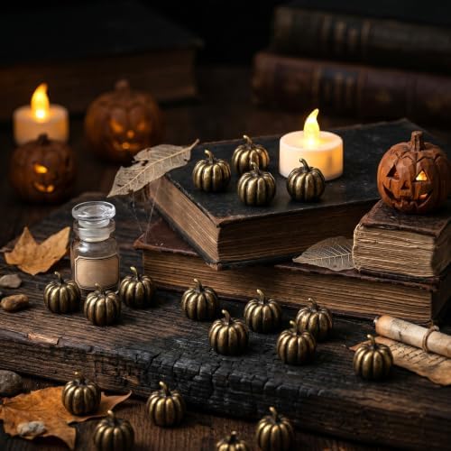 Civaner 50 Pcs Halloween Mini Brass Figurine Miniature, Pumpkin